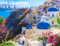 Image is of a a Grecian coastal town with white walled and blue roofed buildings; it reads "Study Cr