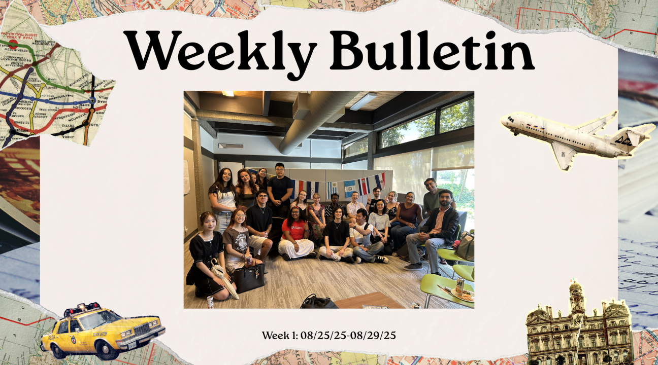 header image saying Weekly Bulletin with group photo from welcome reception