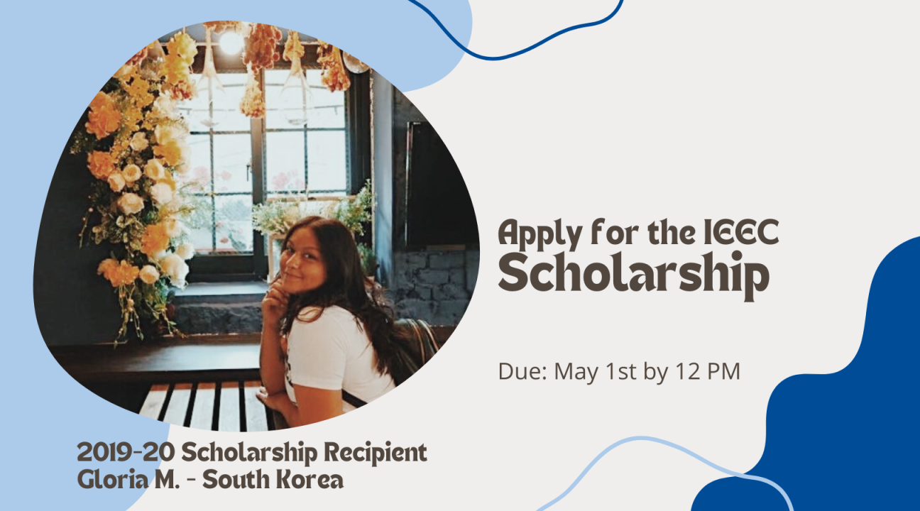 Flyer for IEEC scholarship with image of previous recipient 