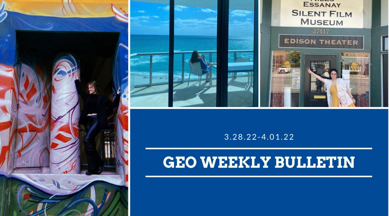 March 28 weekly bulletin with images of students traveling