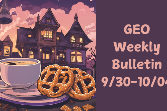 drawing of haunted house and coffee and pretzels