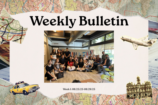 header image saying Weekly Bulletin with group photo from welcome reception