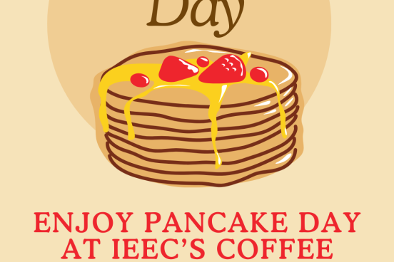 Flyer on UK Pancake Day for March 12 at 12pm-1pm.