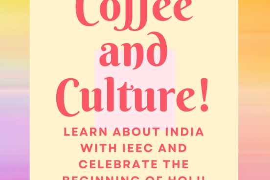 Flyer promoting Coffee and culture with the dates March 5, and time 12-1pm. 