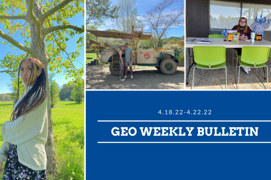 GEO weekly bulletin april 18 with images of students