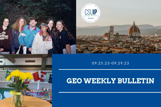 Newsletter cover image with pictures of students flowers and Italy.