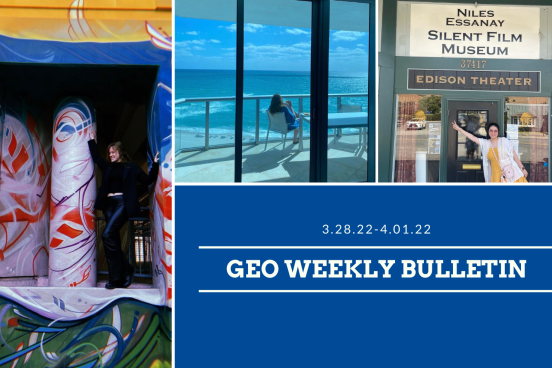 March 28 weekly bulletin with images of students traveling