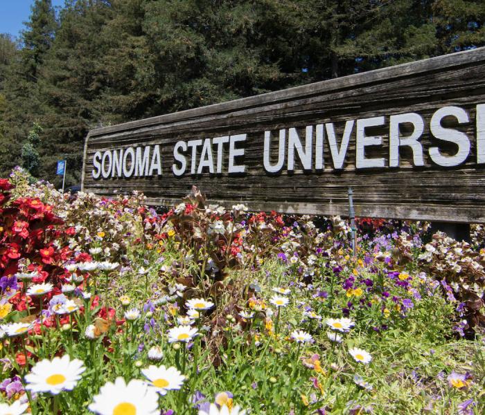Sonoma State University sign at the main entrance into the campus