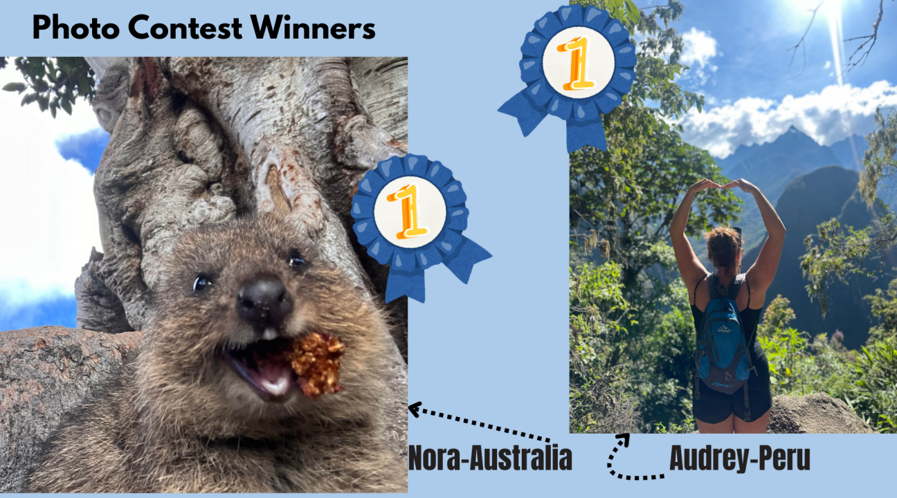 first place photo contest winners, animal from Australia smiling and girl making giant hear with arms