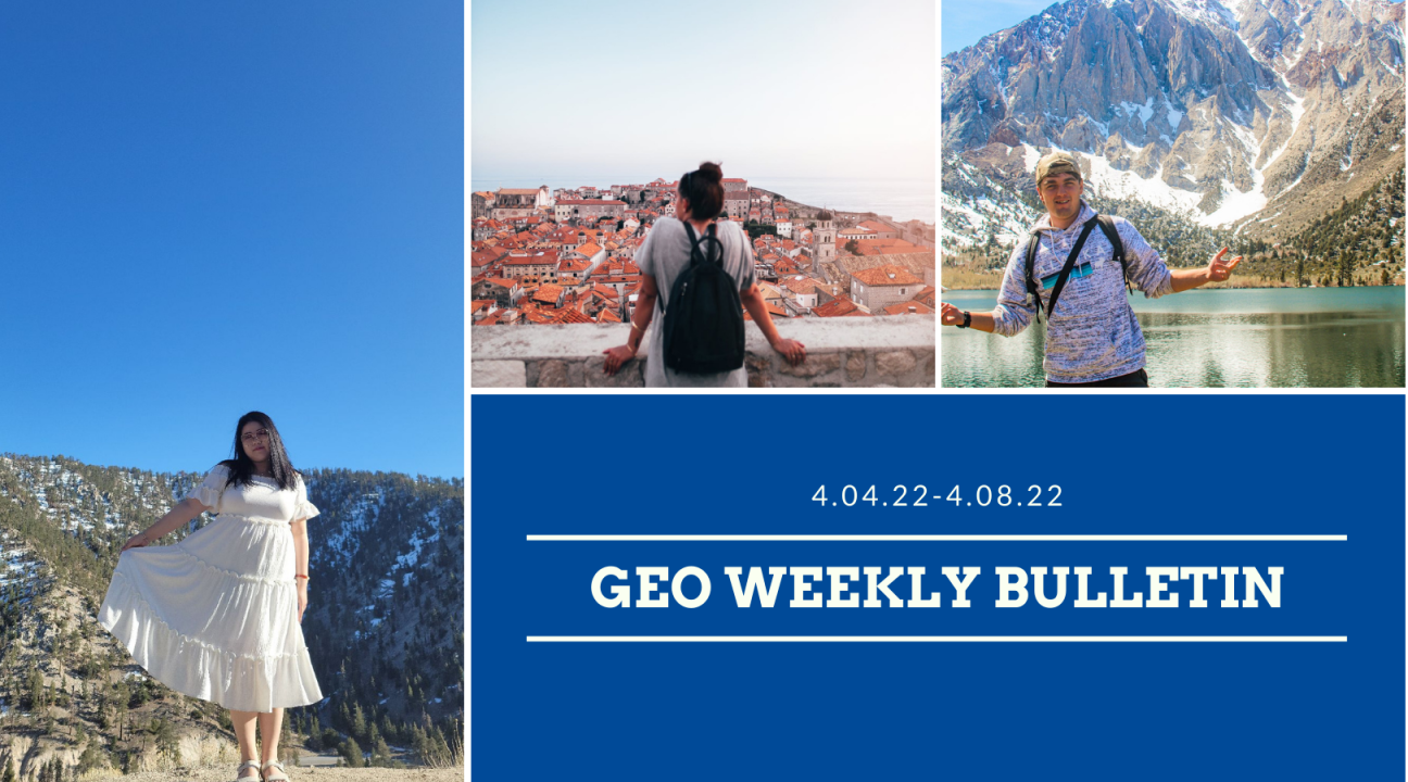 GEO Weekly Bulletin with images of students and pretty views