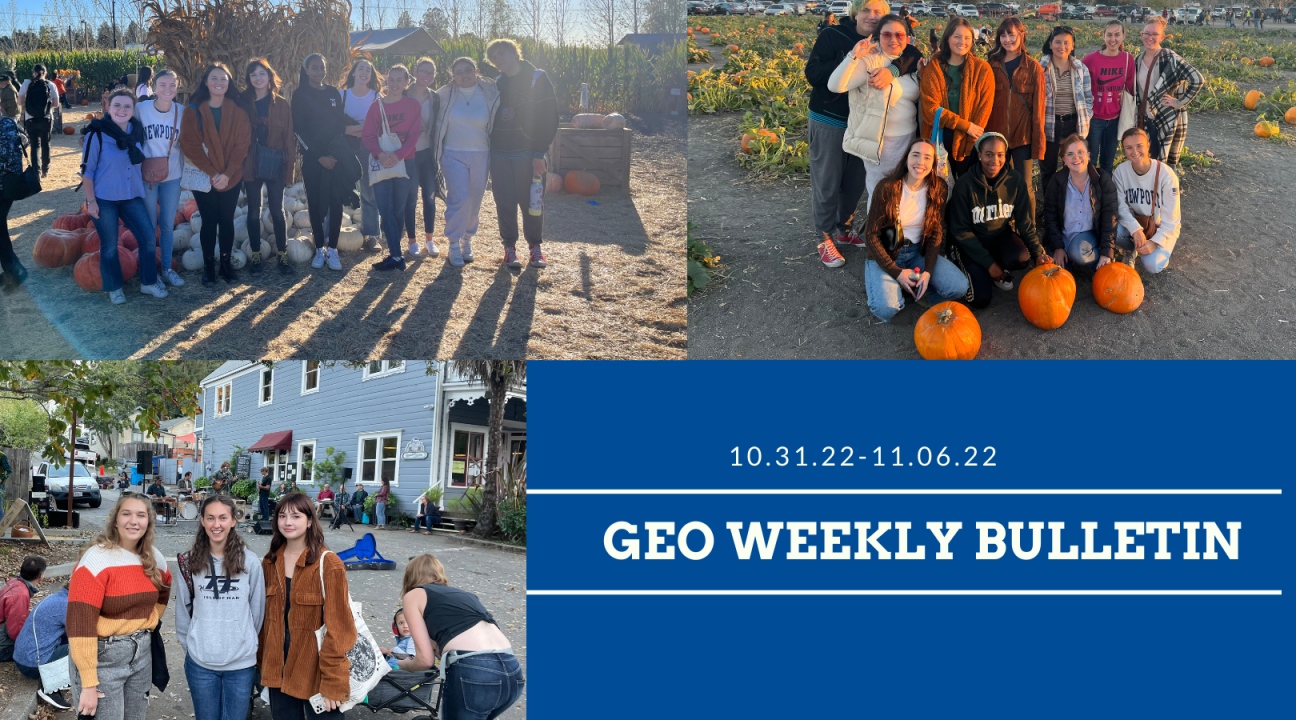 GEO Weekly Bulletin week of October 31st to November 6th. Pictures of pumpkin patch trip and farmer's market.
