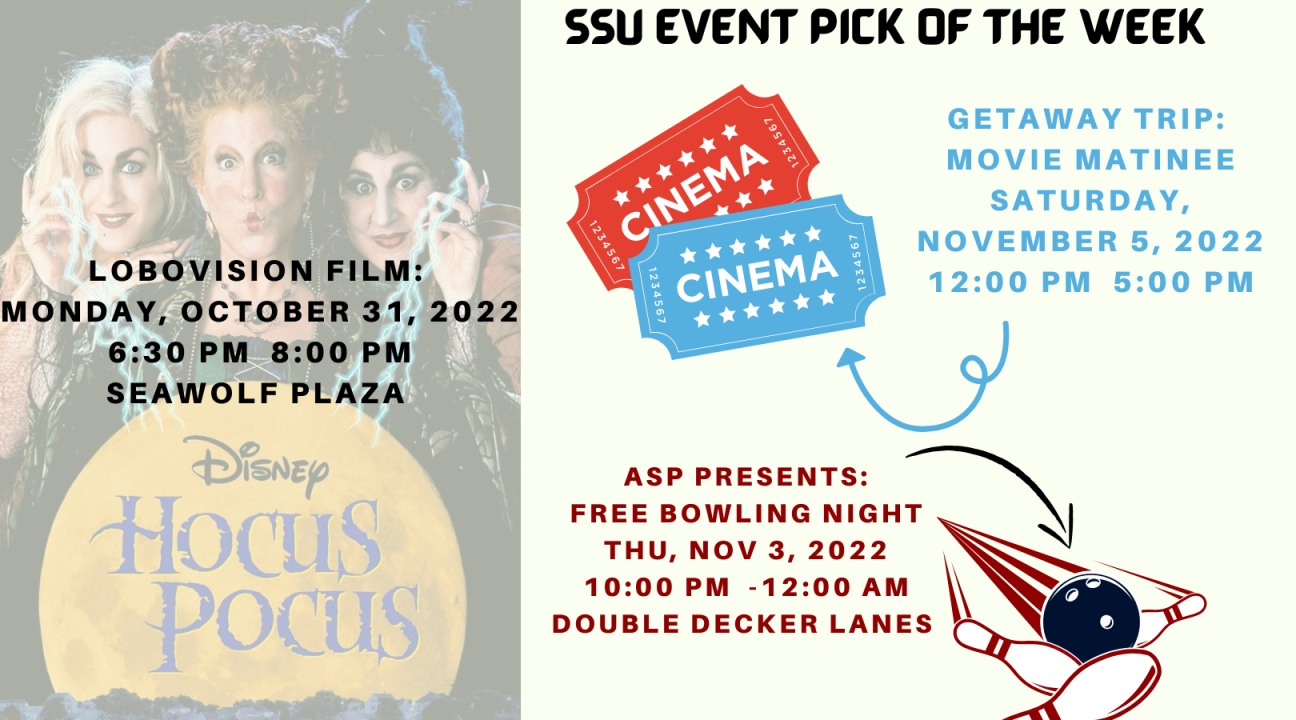 Hocus Pocus film viewing in seawolf plaza, movie getaway trip and free bowling night 