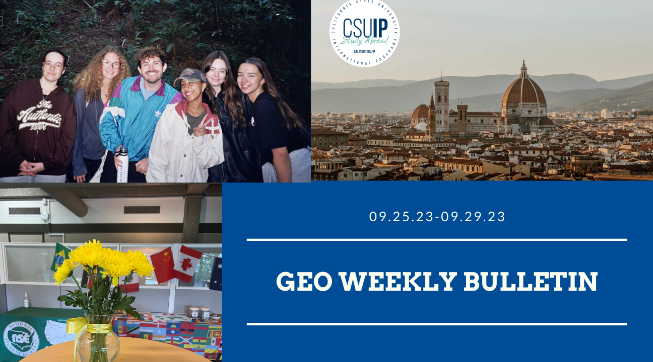 Newsletter cover image with pictures of students flowers and Italy.