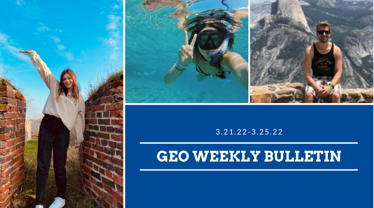 g.e.o. weekly bulletin march 21 with images of students traveling