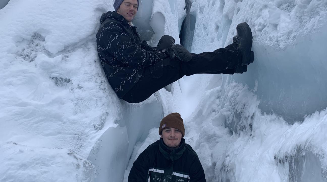 David with Riley in ice canyon