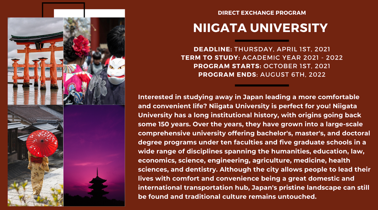 On the left are four photos from Japan, on the right is info for Niigata University in Japan