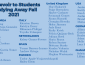 Light blue background; names of 2021 outbound study away students under their selected country