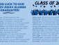 Light blue background, two columns of study away alumni graduating in 2021, top right corner has a s