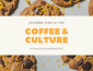 Background image is of chocolate chip cookies; it reads "Coffee and Culture 10/14/21"