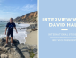 Left is a photo of David Hall standing near the ocean with an SSU t-shirt on; right says "Interview 