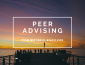 Background is a photo of people at the end of a pier at sunset; writing reads "Peer Advising Zoom me