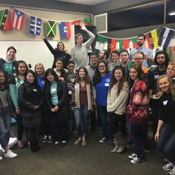 Large group of students with flags