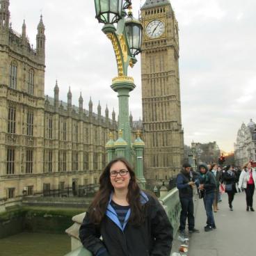 Stephanie stands in front of Big Ben in London