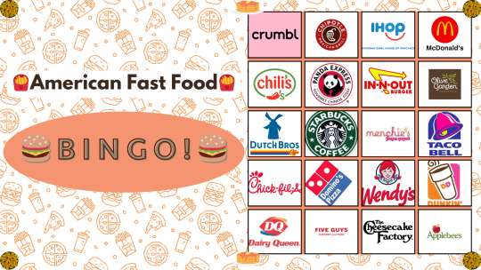 American Fast Food Bingo