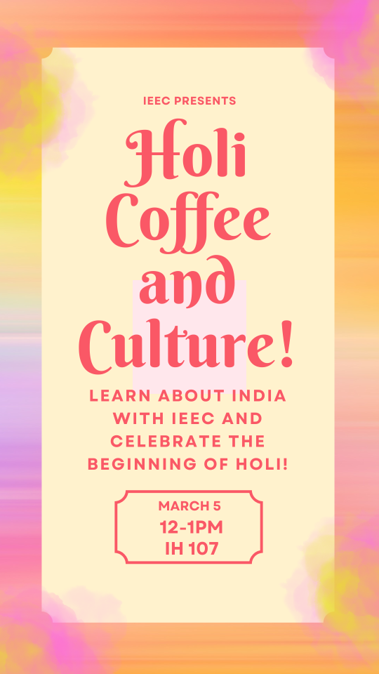 Flyer promoting Coffee and culture with the dates March 5, and time 12-1pm. 