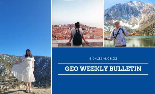 GEO Weekly Bulletin with images of students and pretty views