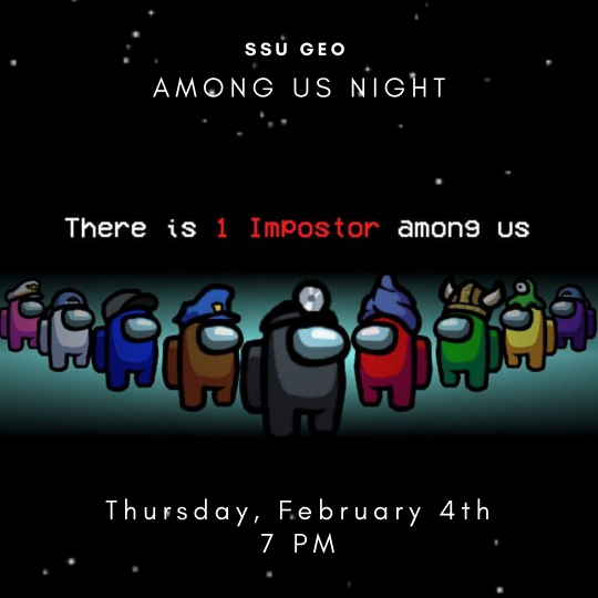 Poster of Among Us characters and details to an Among Us event