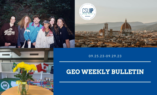 Newsletter cover image with pictures of students flowers and Italy.
