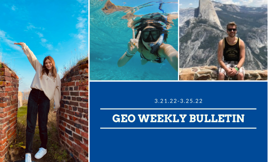 g.e.o. weekly bulletin march 21 with images of students traveling