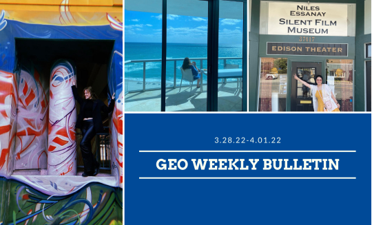 March 28 weekly bulletin with images of students traveling