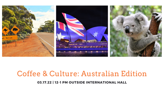 coffee and culture australia March 17 with images of australian flag and koala
