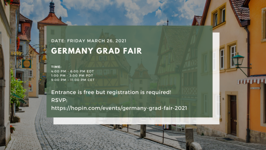 Image of German buildings with info on the March 26, 2021 Grad Fair