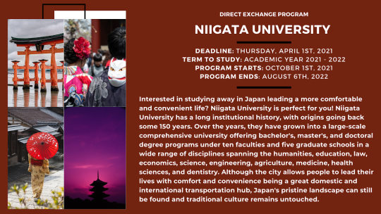 On the left are four photos from Japan, on the right is info for Niigata University in Japan