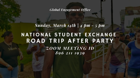 Someone saying "i love you" in sign language, people walking off a bridge, and info for the upcoming March 14th NSE roadtrip after party